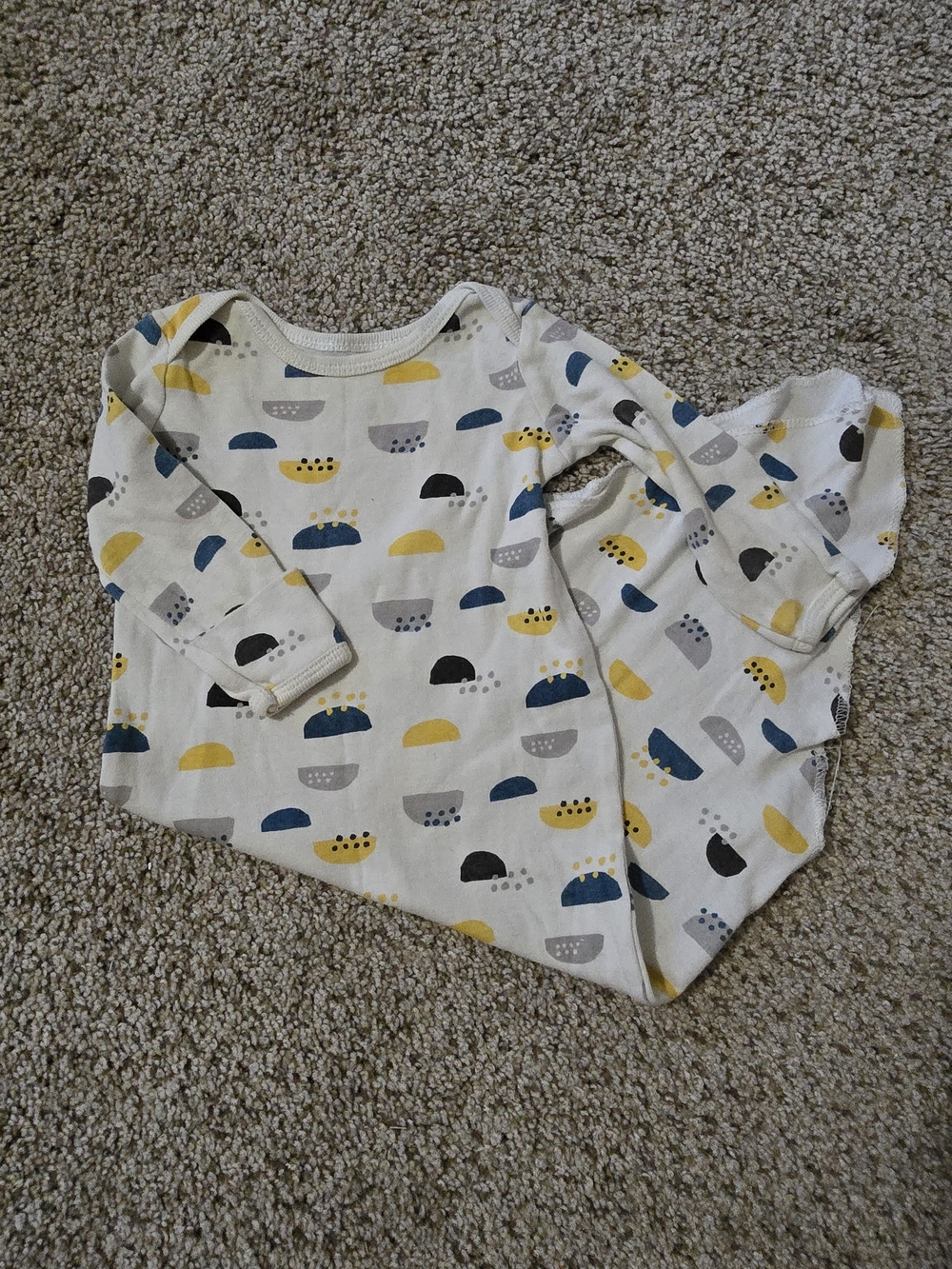 Mac & Moon Neutral Geometric Print Baby Long Sleeve Onesie - Yellow, Blue, Gray